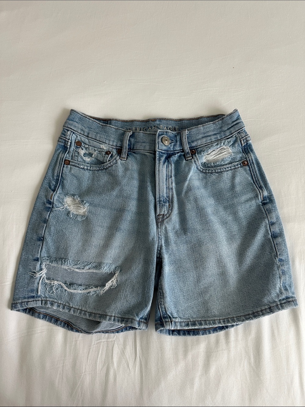 American Eagle Outfitters Strigid Light Wash Distressed Denim Shorts
